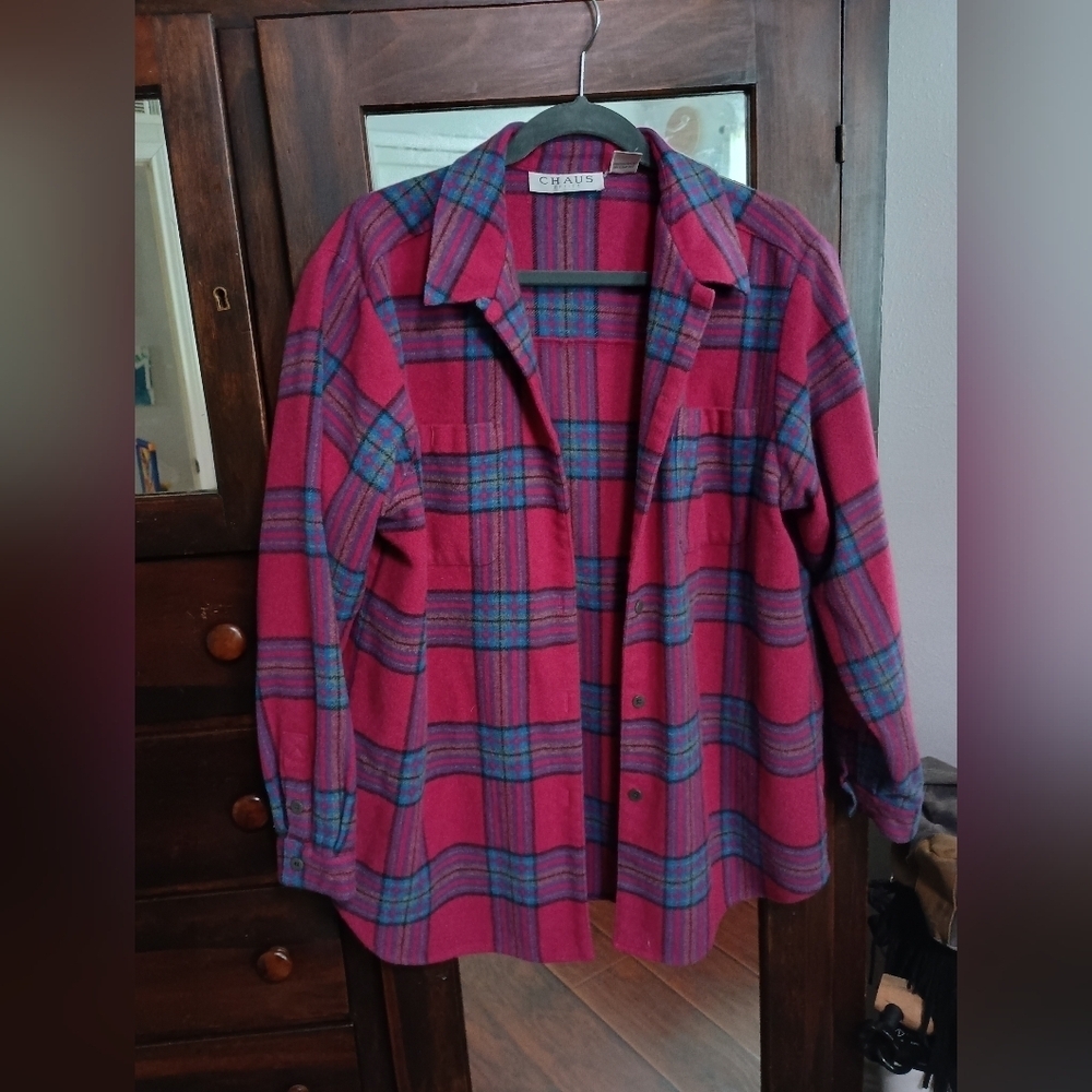 Vintage 1980s Chaus Petite Flannel_ Pink and Blue_Large